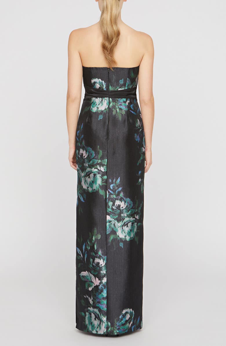 Kay Unger Constance Floral Bow Detail Strapless Column Gown, Alternate, color, Black/ Deep Green