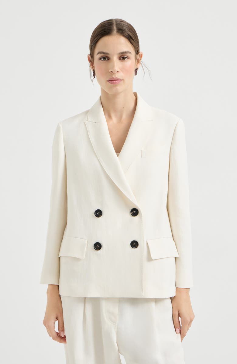 Brunello Cucinelli Fluid twill blazer with monili, Main, color, Ivory