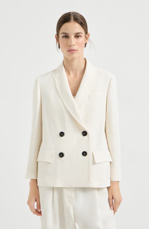 Fluid twill blazer with monili