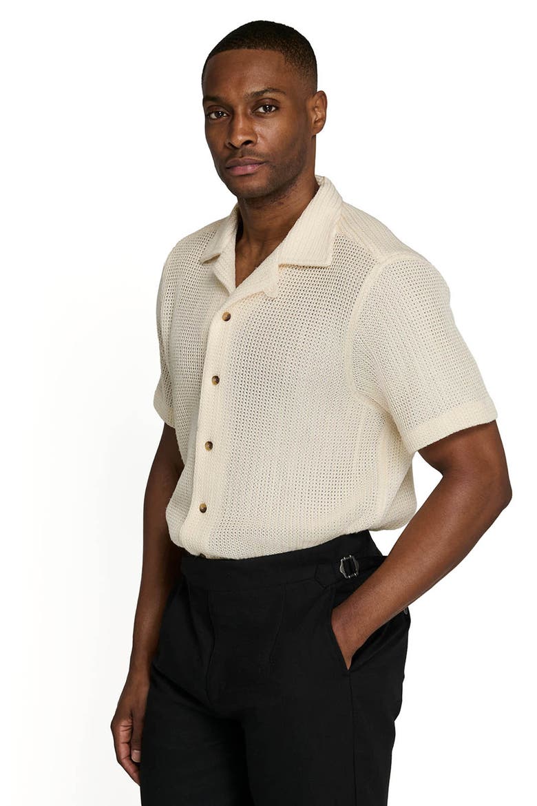 Bedford Crochet Camp Shirt, Alternate, color, BEIGE