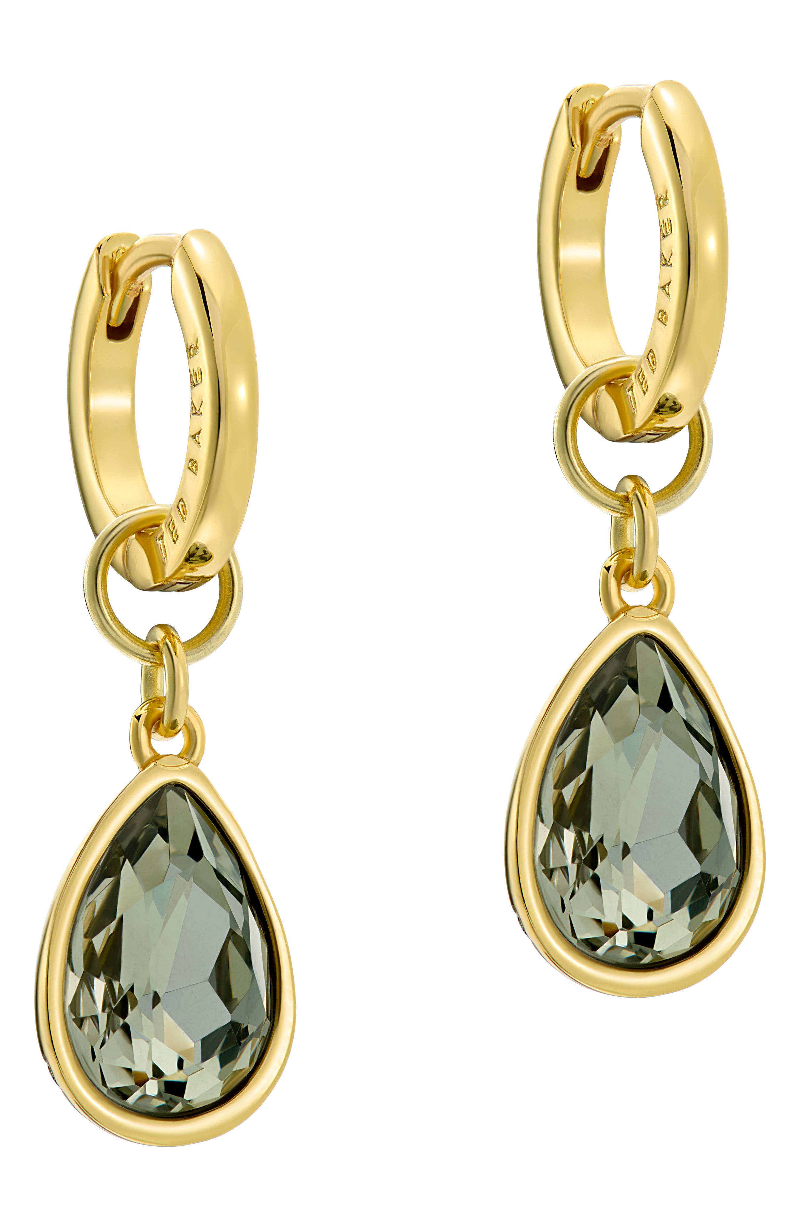 Ted Baker Divine Crystal Drop Huggie Hoop Earrings In Gold