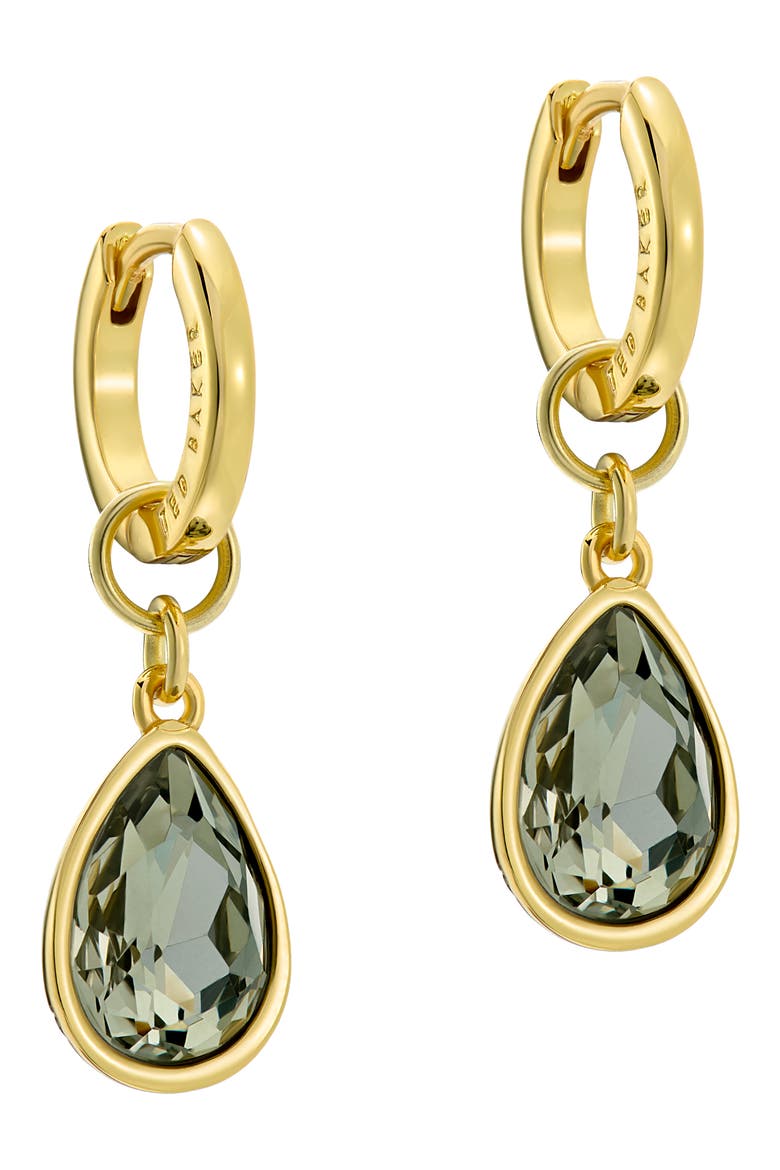 Divine Crystal Drop Huggie Hoop Earrings, Main, color, GOLD TONE/ BLACK CRYSTAL