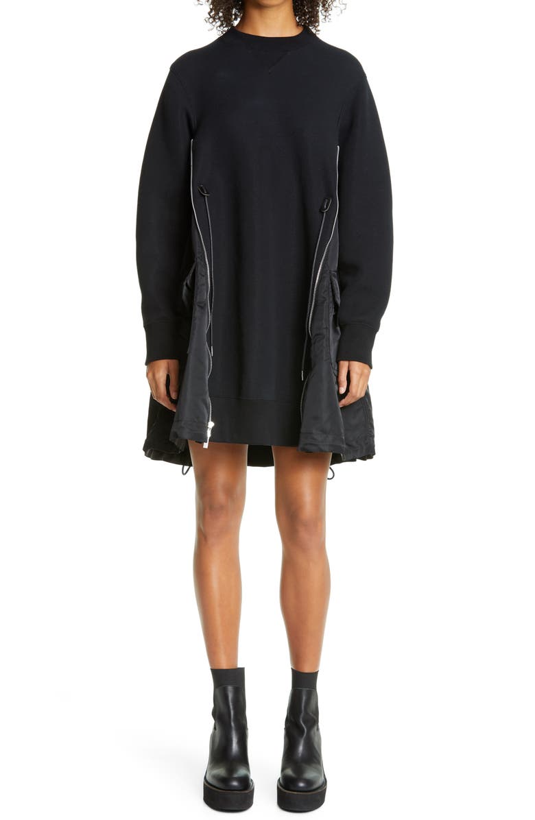 Sacai MA-1 Side Gusset Long Sleeve Sponge Minidress, Main, color, 