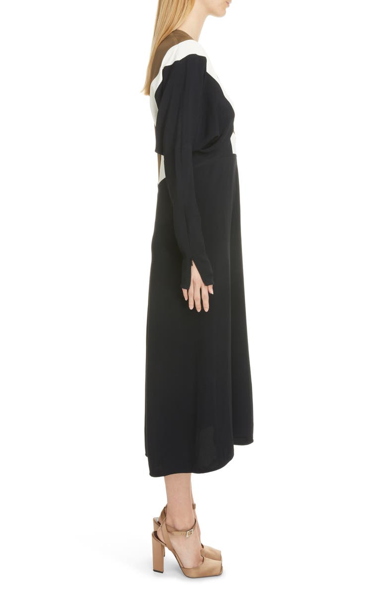 Victoria Beckham Colorblock Long Sleeve Cady Midi Dress, Alternate, color, 