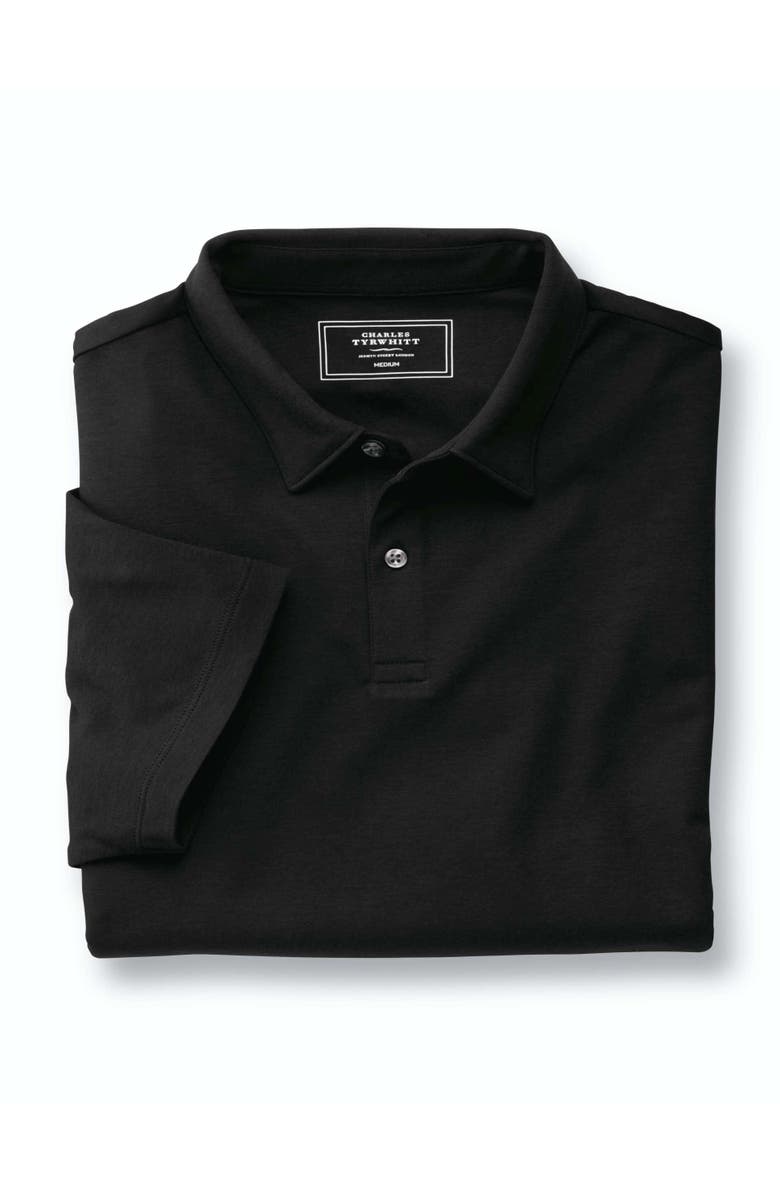 Charles Tyrwhitt Plain Short Sleeve Jersey Polo, Alternate, color, Black