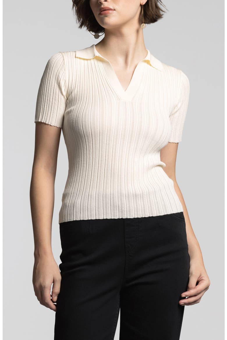 Courtney Johnny Collar Rib Top, Main, color, CREME