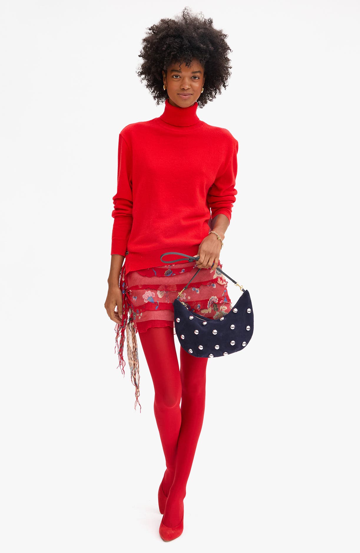 Clare V. Lune Studded Leather Shoulder Bag, Alternate, color, Navy