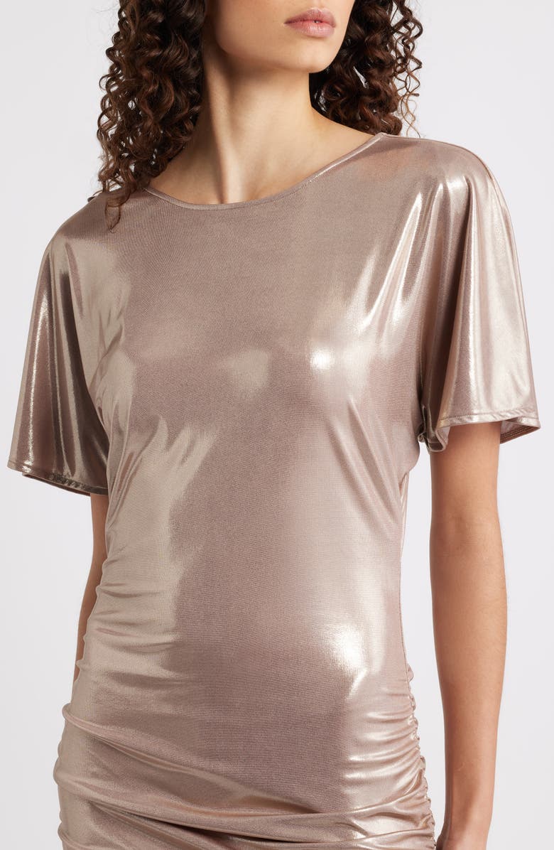 BOSS Orange Crystal Ruched Lamé Minidress, Alternate, color, Beige Overflow