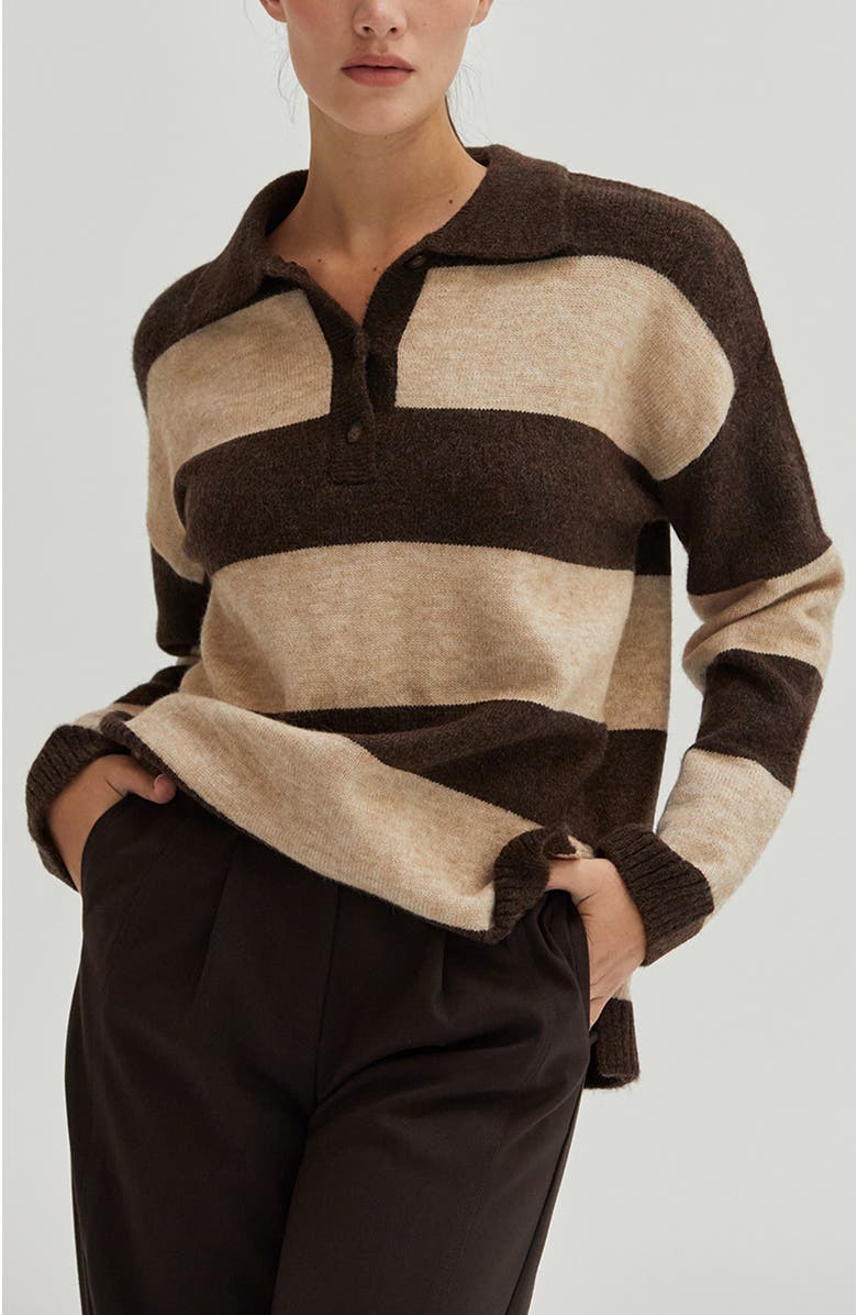 CRESCENT Stripe Polo Sweater, Main, color, 