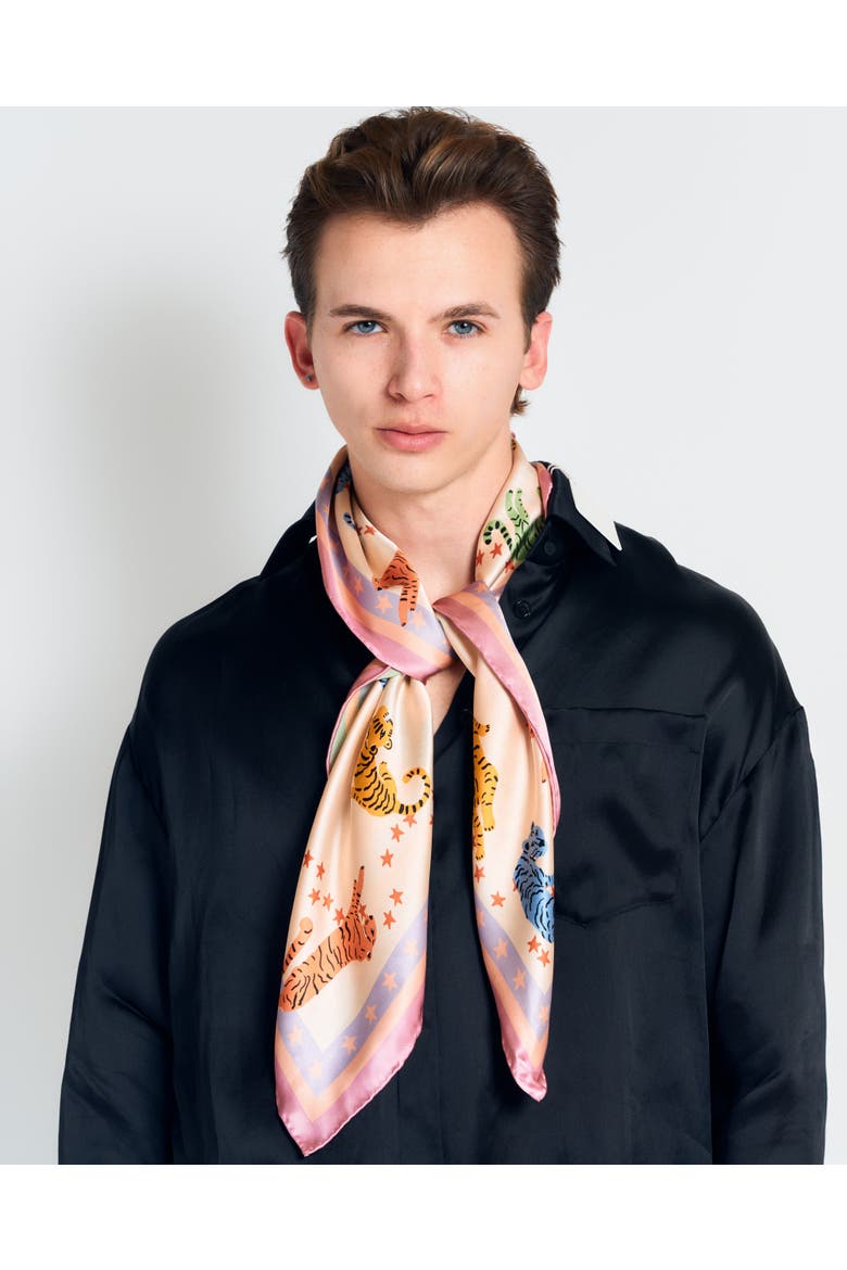 "Neon Tigers" Large Silk Scarf, Alternate, color, Pink & Green