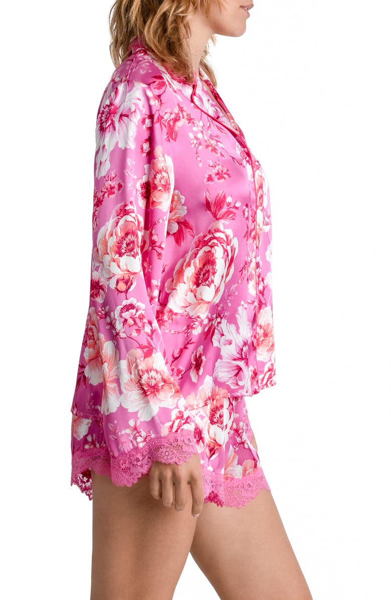 In Bloom by Jonquil My Valentine Floral Lace Trim Satin Short Pajamas, Alternate, color, 