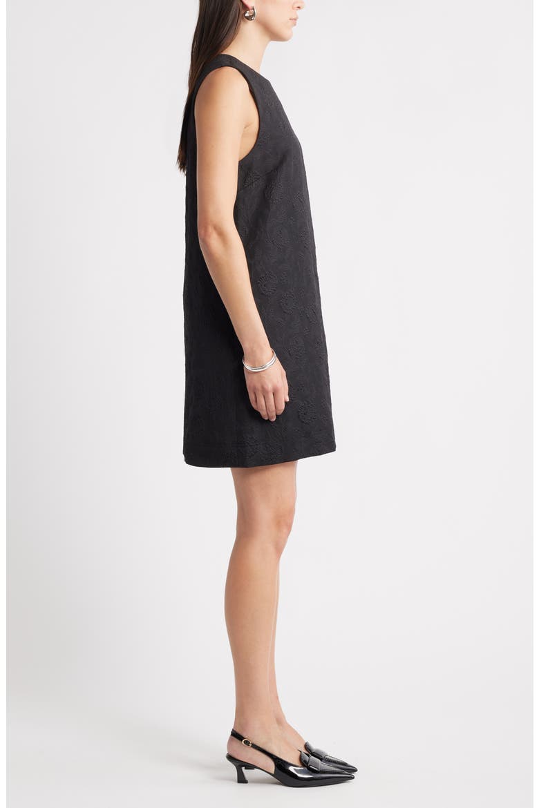 Sleeveless Jacquard Shift Dress, Alternate, color, BLACK TEXTURED JACQUARD