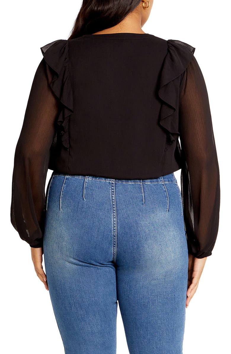 City Chic Melina Sheer Balloon Sleeve Crop Top, Alternate, color, 