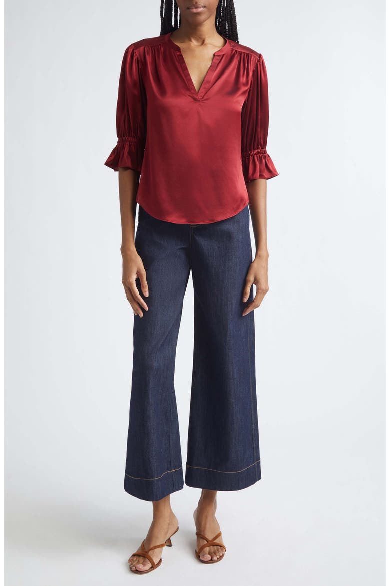 Fiona Split Neck Silk Top, Alternate, color, BERRYWINE