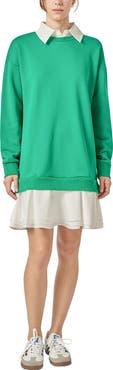English Factory Long Sleeve Mixed Media Sweatshirt Minidress