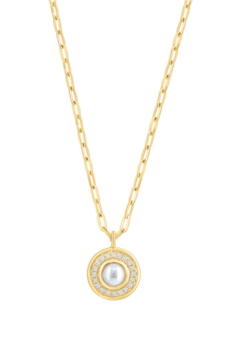 Freshwater Pearl & Diamond Medallion Pendant Necklace, Main, color, WHITE
