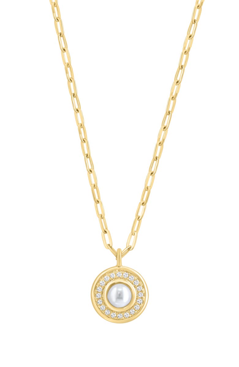 EFFY Freshwater Pearl & Diamond Medallion Pendant Necklace, Main, color, White