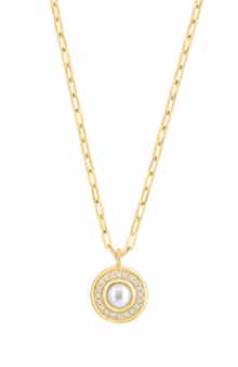 Freshwater Pearl & Diamond Medallion Pendant Necklace