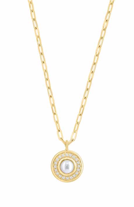 EFFY Freshwater Pearl & Diamond Medallion Pendant Necklace