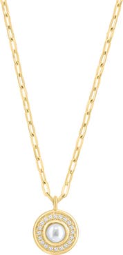 EFFY Freshwater Pearl & Diamond Medallion Pendant Necklace