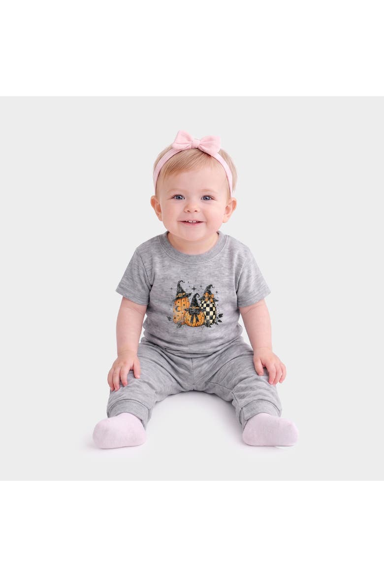 Witch Hat Pumpkins Infant Jogger Pant Crew Set, Main, color, Heather Grey