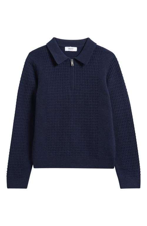 Reiss Kids' Hamilton Textured Long Sleeve Wool Quarter Zip Polo in Navy Blue 