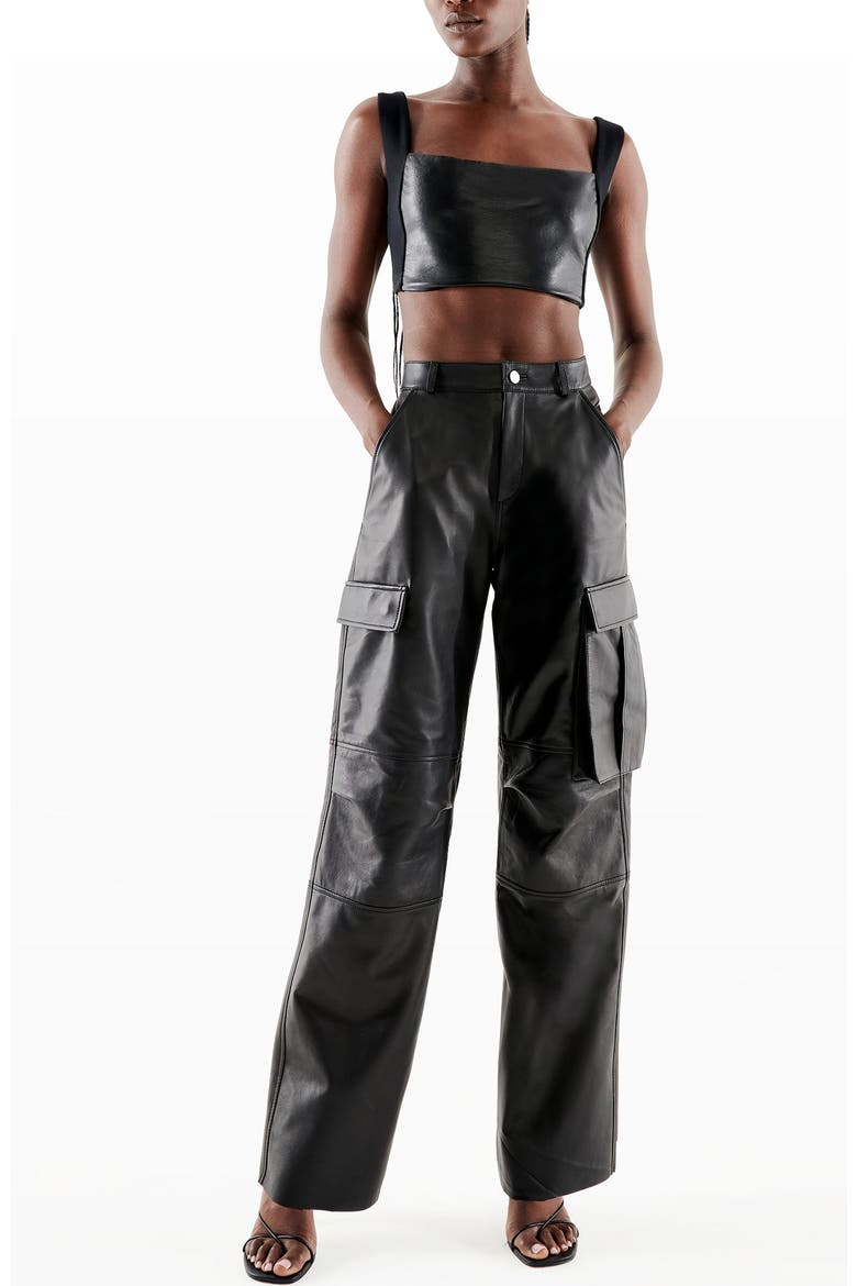 Cole Upcycled Leather Cargo Pants, Main, color, Black