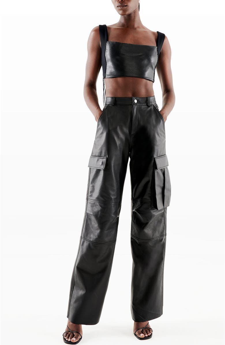 AS by DF Cole Upcycled Leather Cargo Pants, Main, color, Black