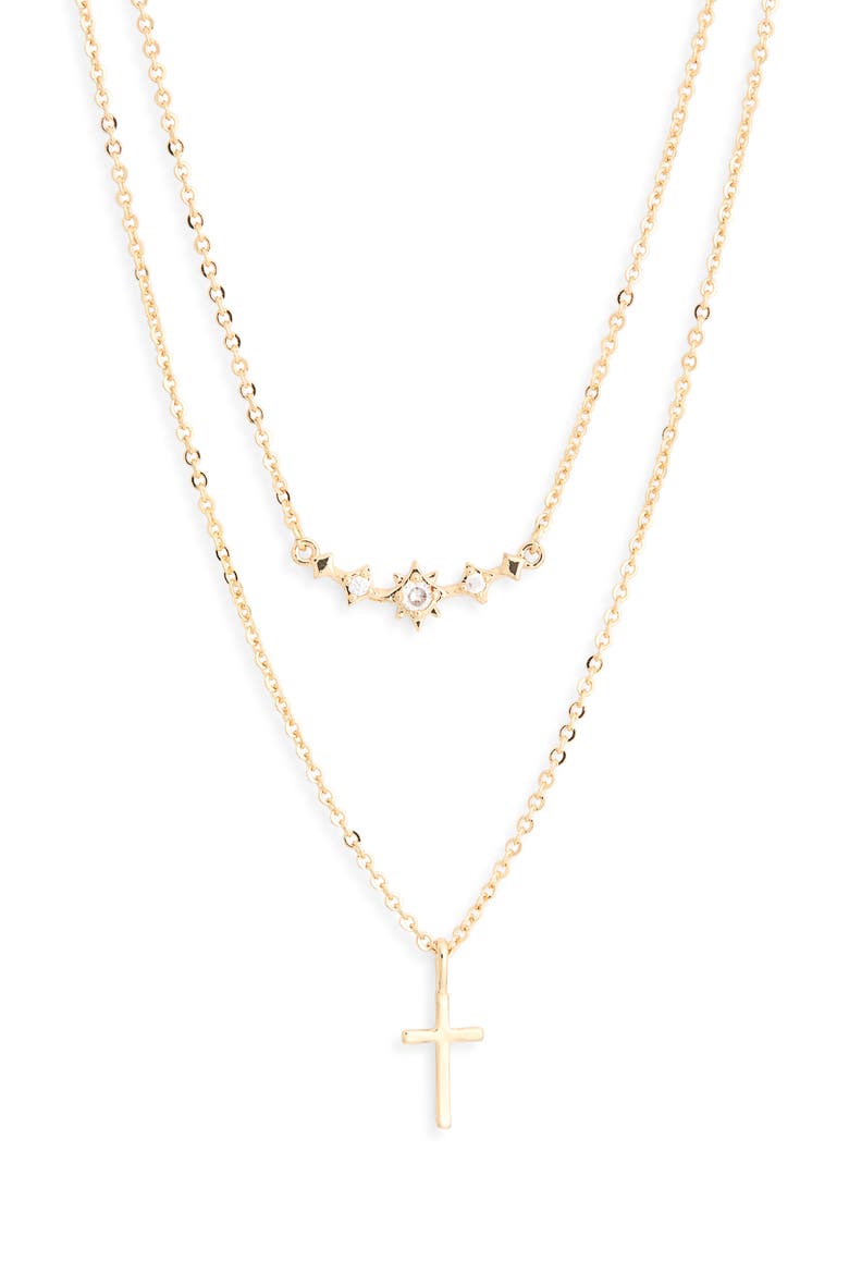 Set of 2 Cross Pendant Necklaces, Alternate, color, CLEAR- GOLD