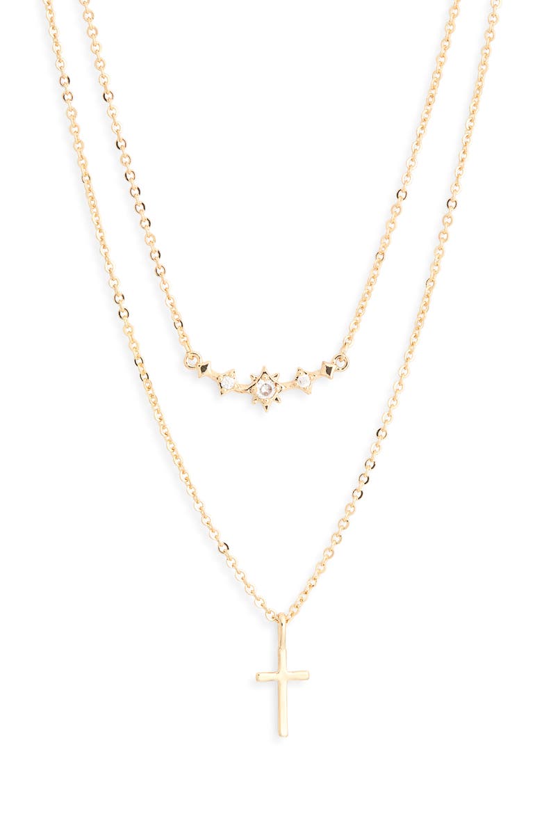 Leith Set of 2 Cross Pendant Necklaces, Alternate, color, Clear- Gold