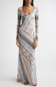 Missoni Metallic Zigzag Long Sleeve Raschel Knit Dress