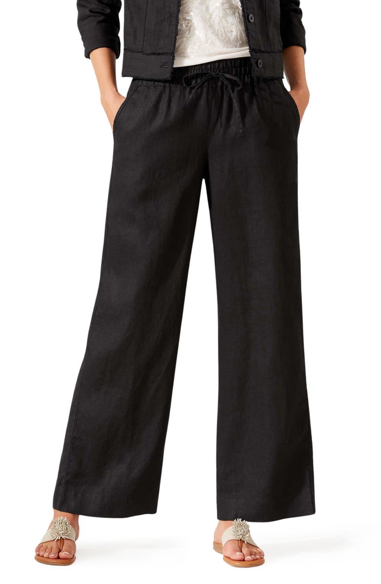 Tommy Bahama Two Palms High Waist Linen Pants, Main, color, Black