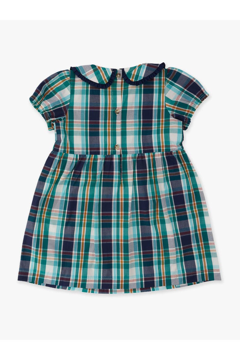 Woven Peter Pan Ruffle Bow Short Sleeve Dress, Alternate, color, Forrest Plaid
