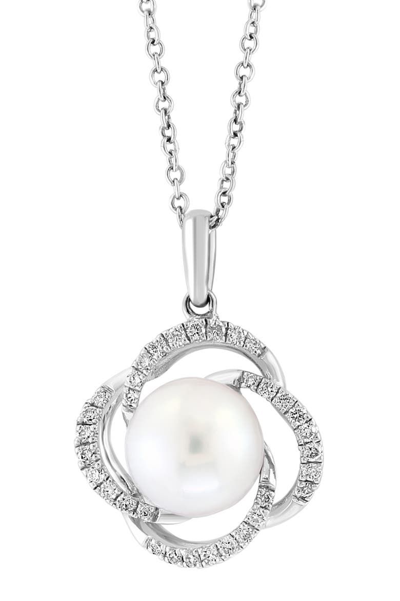 Sterling Silver 8–9mm Freshwater Pearl & Diamond Pendant Necklace - 0.15ct., Alternate, color, WHITE
