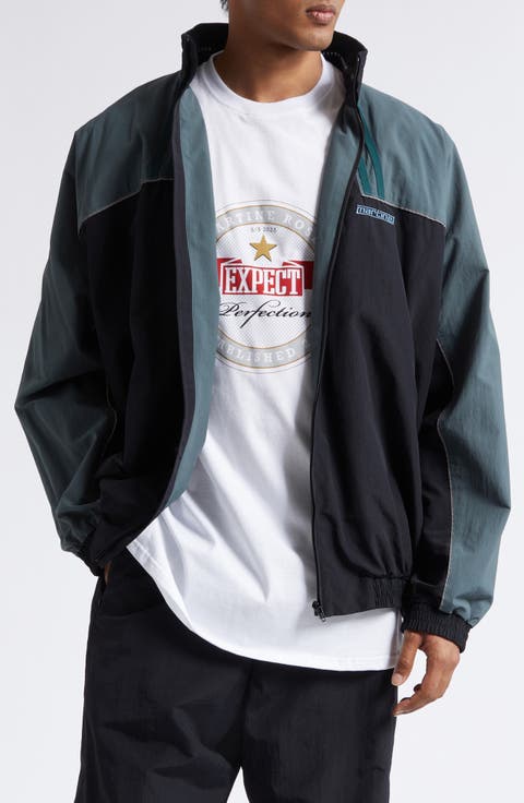 Paneled Nylon Track Jacket with Graphic T-Shirt Lining