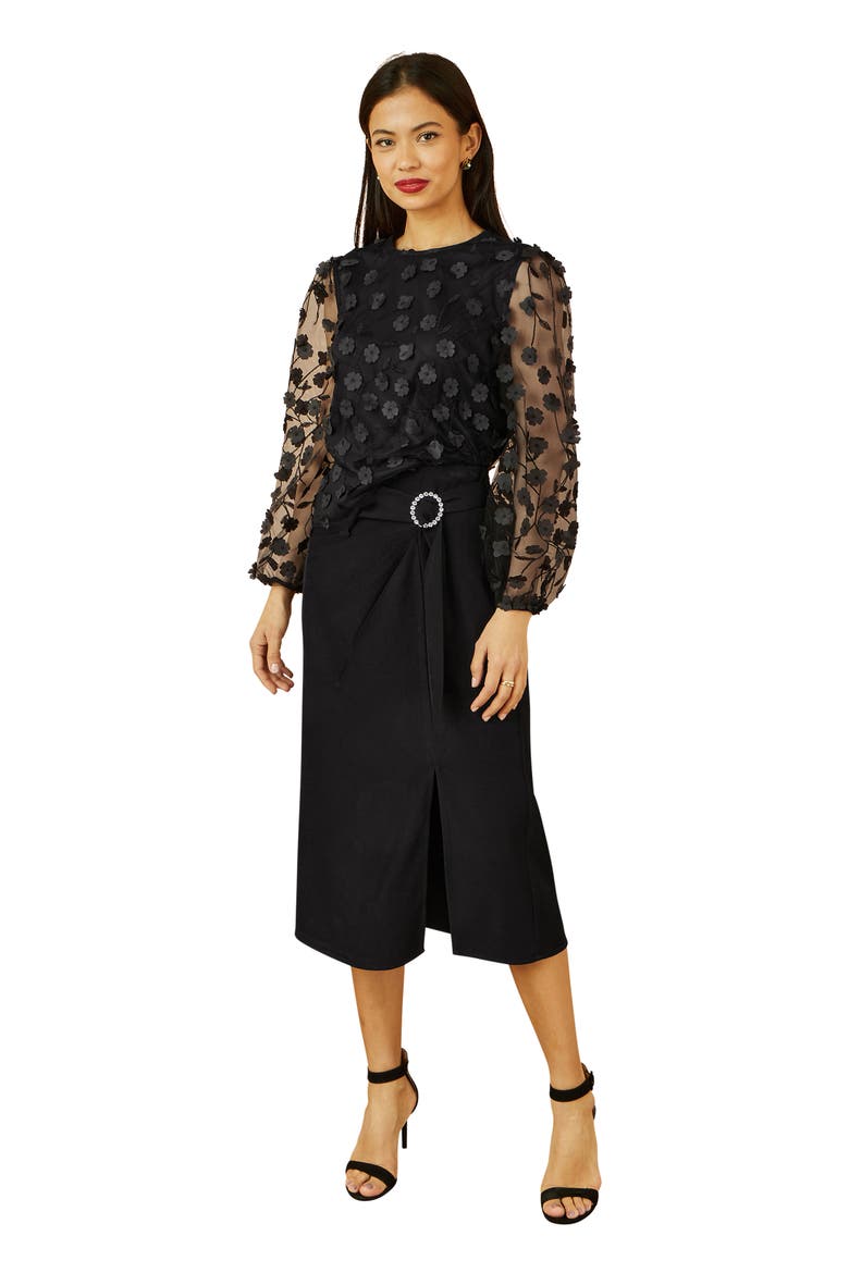 Long Sleeve Sheer Floral Top, Main, color, Black