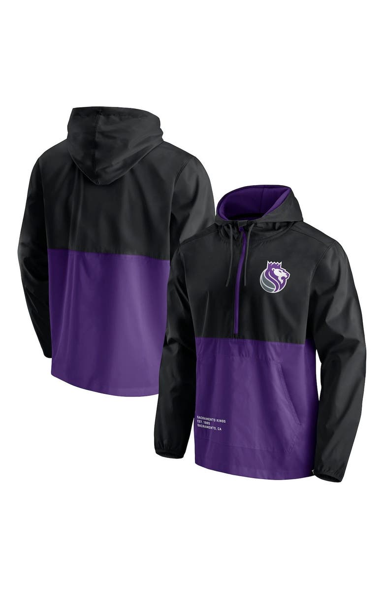 FANATICS Men's Fanatics Branded Black/Purple Sacramento Kings Anorak Block Party Windbreaker Half-Zip Hoodie Jacket, Main, color, 