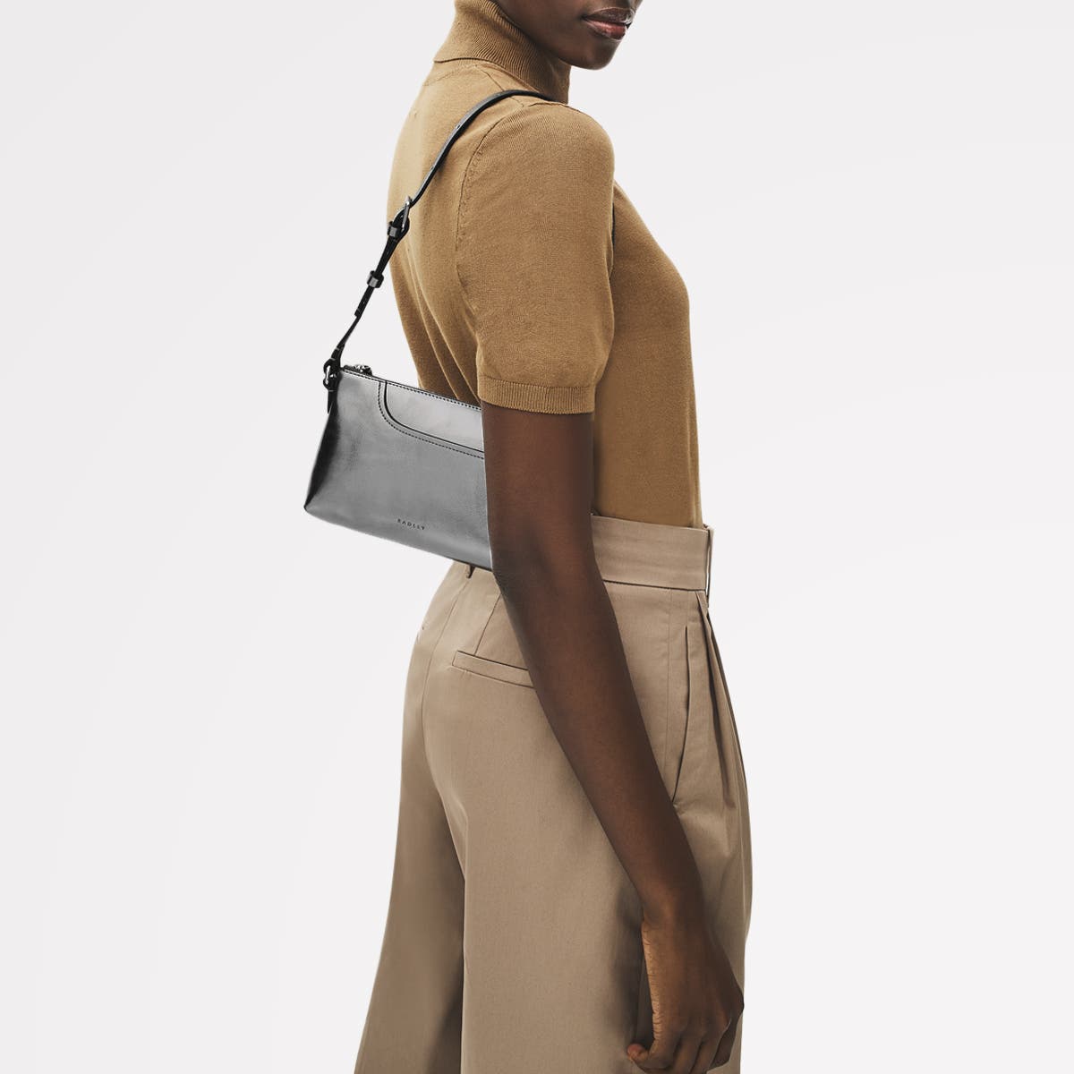 Radley Pockets - Metallic Mini Ziptop Shoulder Bag, Alternate, color, Silver