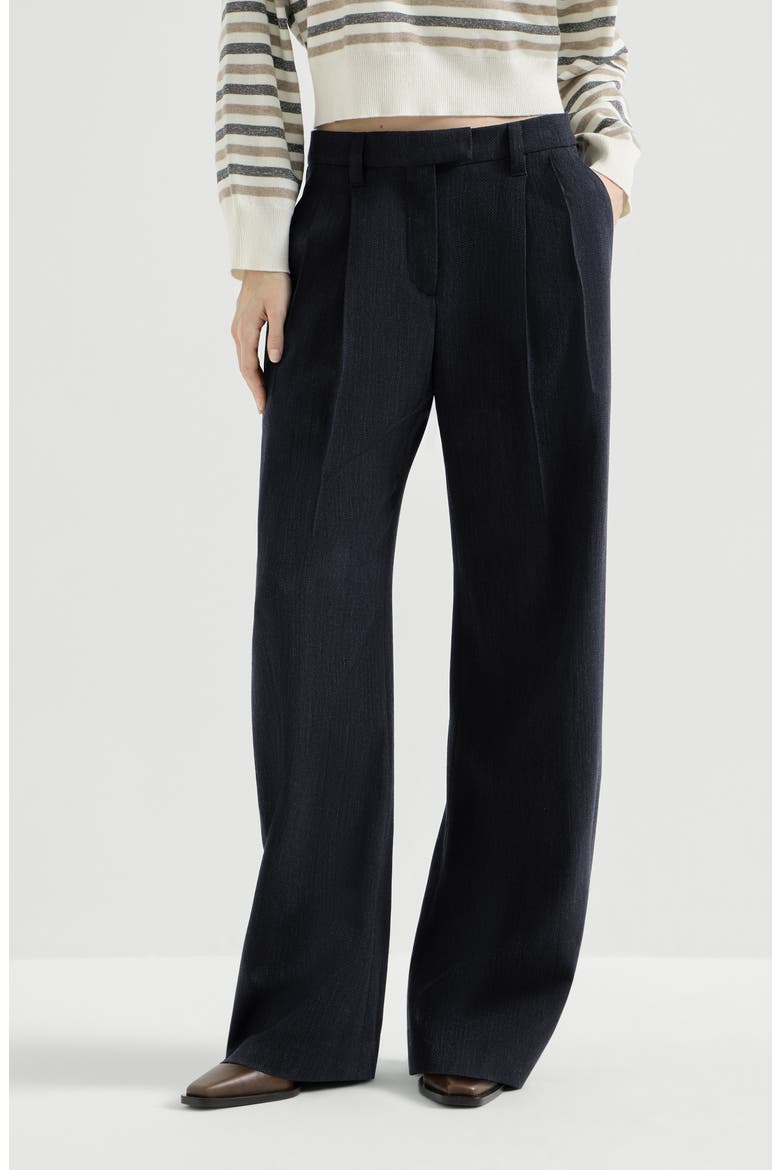 Crêpe chevron trousers, Main, color, Navy Blue