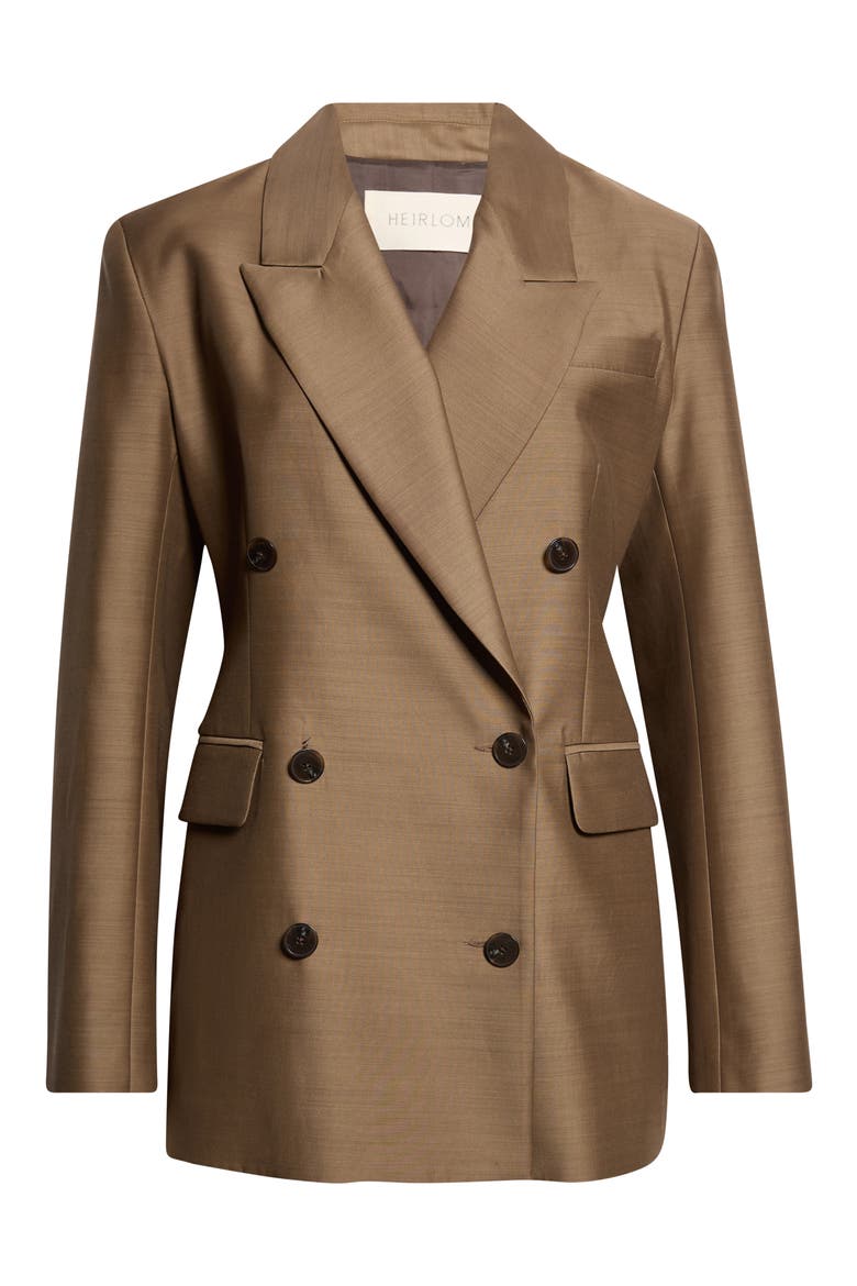 Estelle Double Breasted Wool & Silk Blazer, Alternate, color, OLIVE