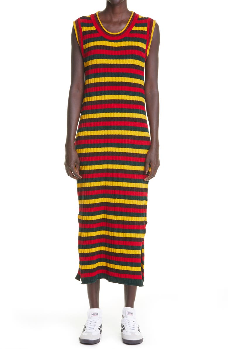 Wales Bonner Brixton Stripe Sleeveless Rib Chenille Sweater Dress, Main, color,