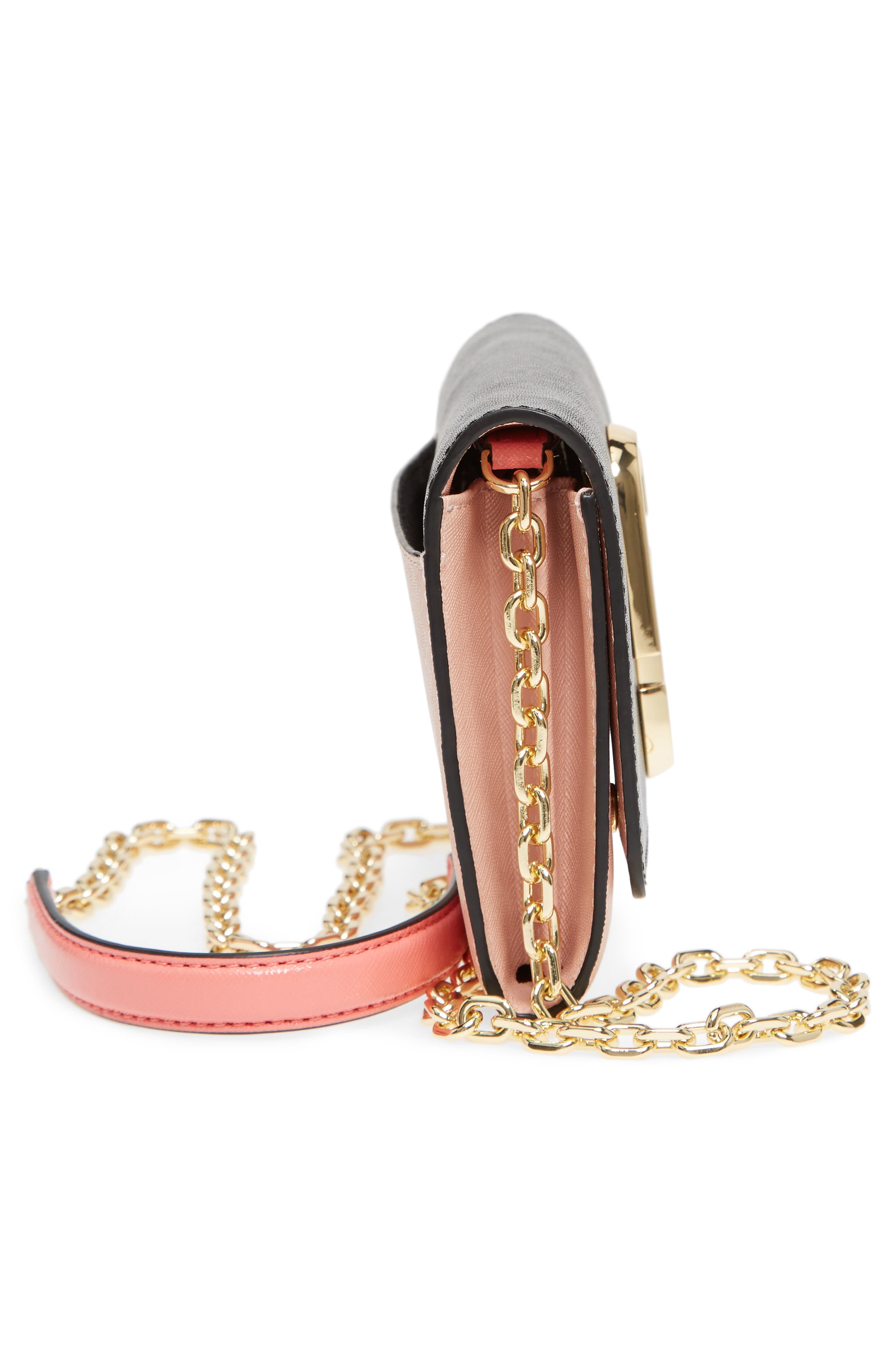 Snapshot Leather Wallet on a Chain, Alternate, color, BLACK/ ROSE