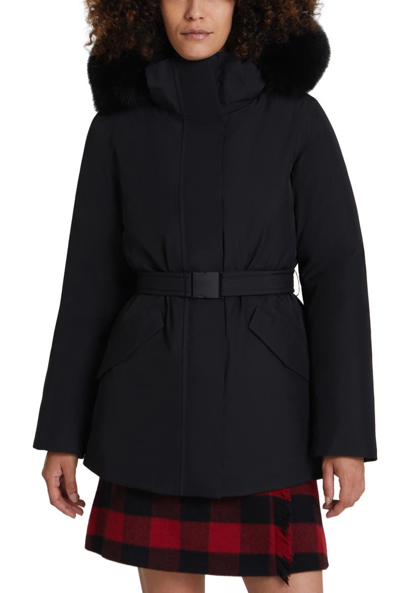 Holly Arctic Down Waterproof Parka with Genuine Fox Fur Trim, Main, color, BLACK