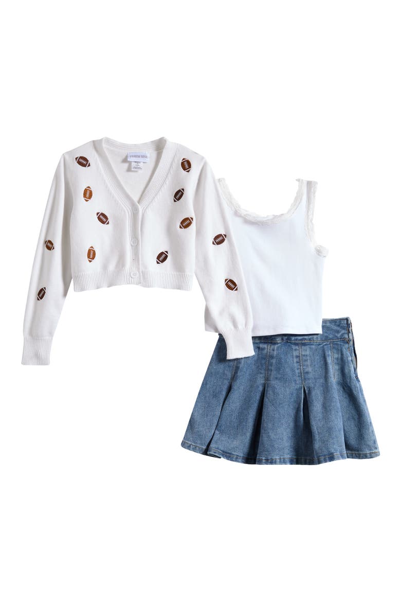 Kids' Football Embroidered Cardigan, Camisole & Skort Set, Main, color, IVORY