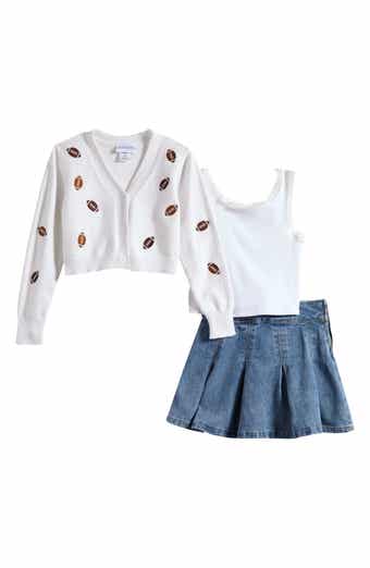 Kids' Football Embroidered Cardigan, Camisole & Skort Set