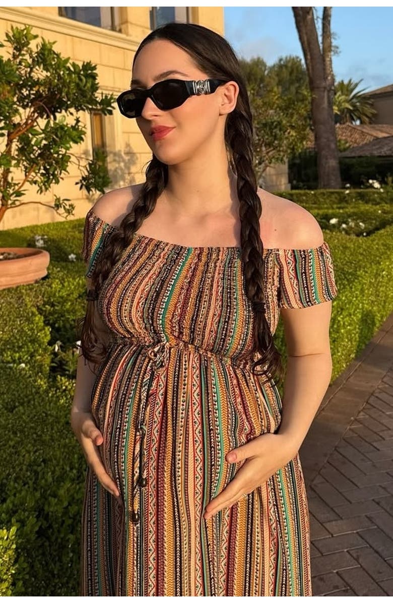 PinkBlush Off Shoulder Cinched Maxi Dress, Alternate, color, Multi