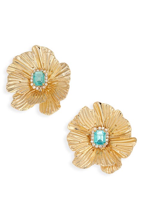 Flower Cubic Zirconia Drop Earrings