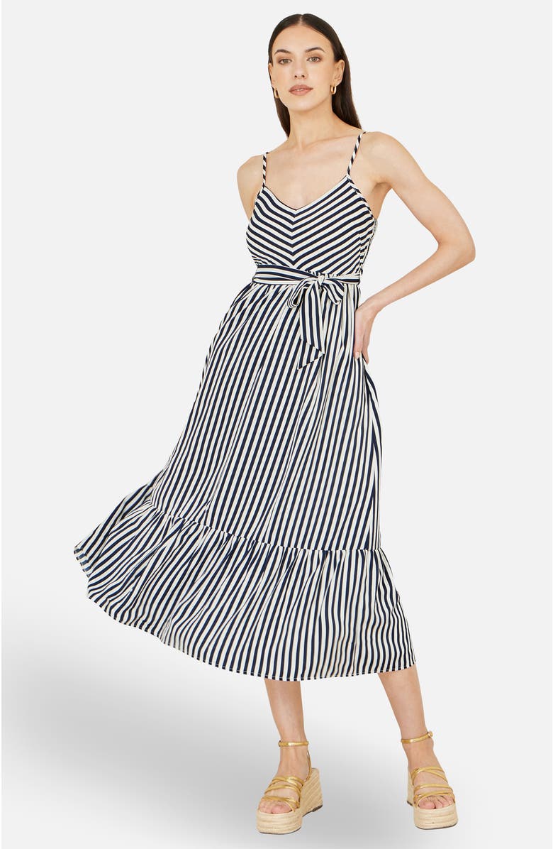 Yumi Stripe Midi Sun Dress, Alternate, color, Navy