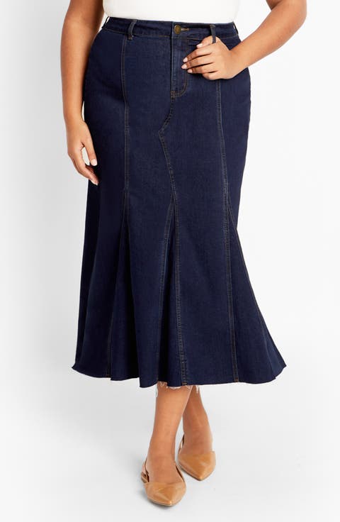 Laylo Denim Midi Skirt (Plus)