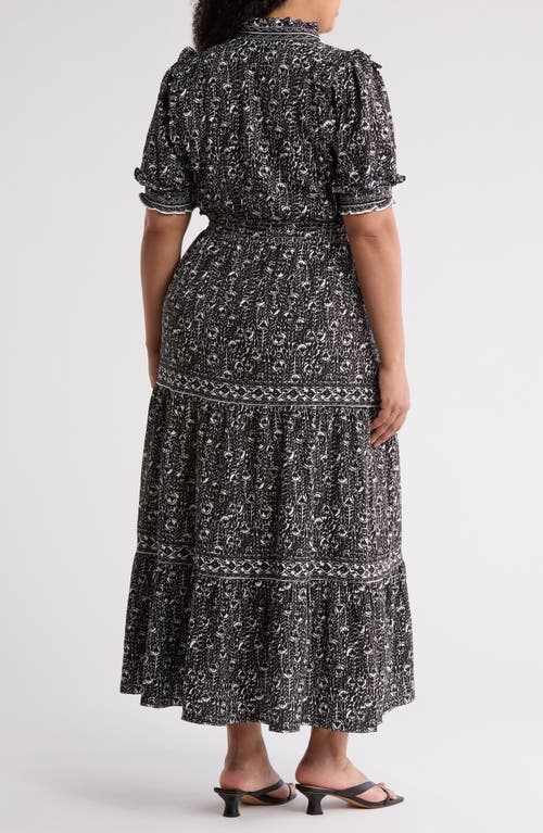 Max Studio Short Sleeve Tiered Maxi Dress In Black